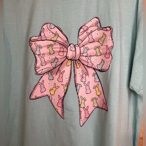 Comfort Colors Light Blue Tee with Pink Bunny Bow Graphic